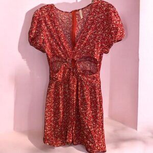 beachsissi Red Floral Dress Size L Women's